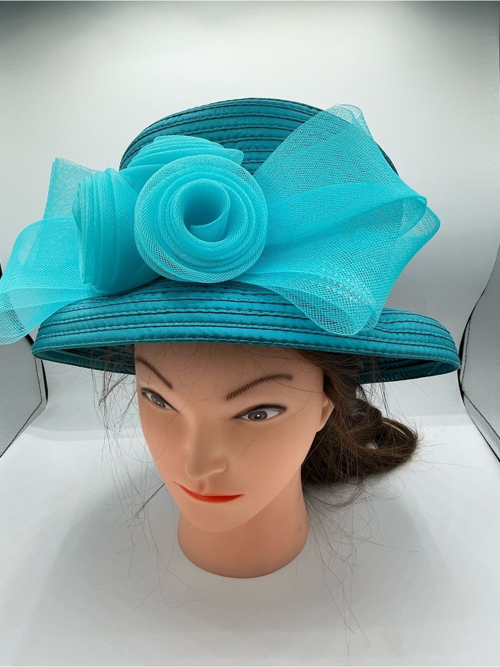 Turquoise Women's Dress, wedding, Kentucky derby Hat with Decorative Bow